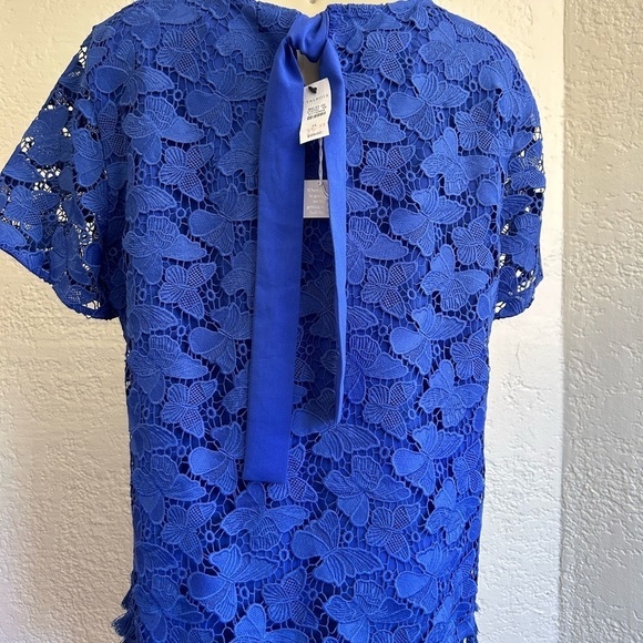 Nwt TALBOTS floral w/fringe blue top SZ 14 - Picture 4 of 10